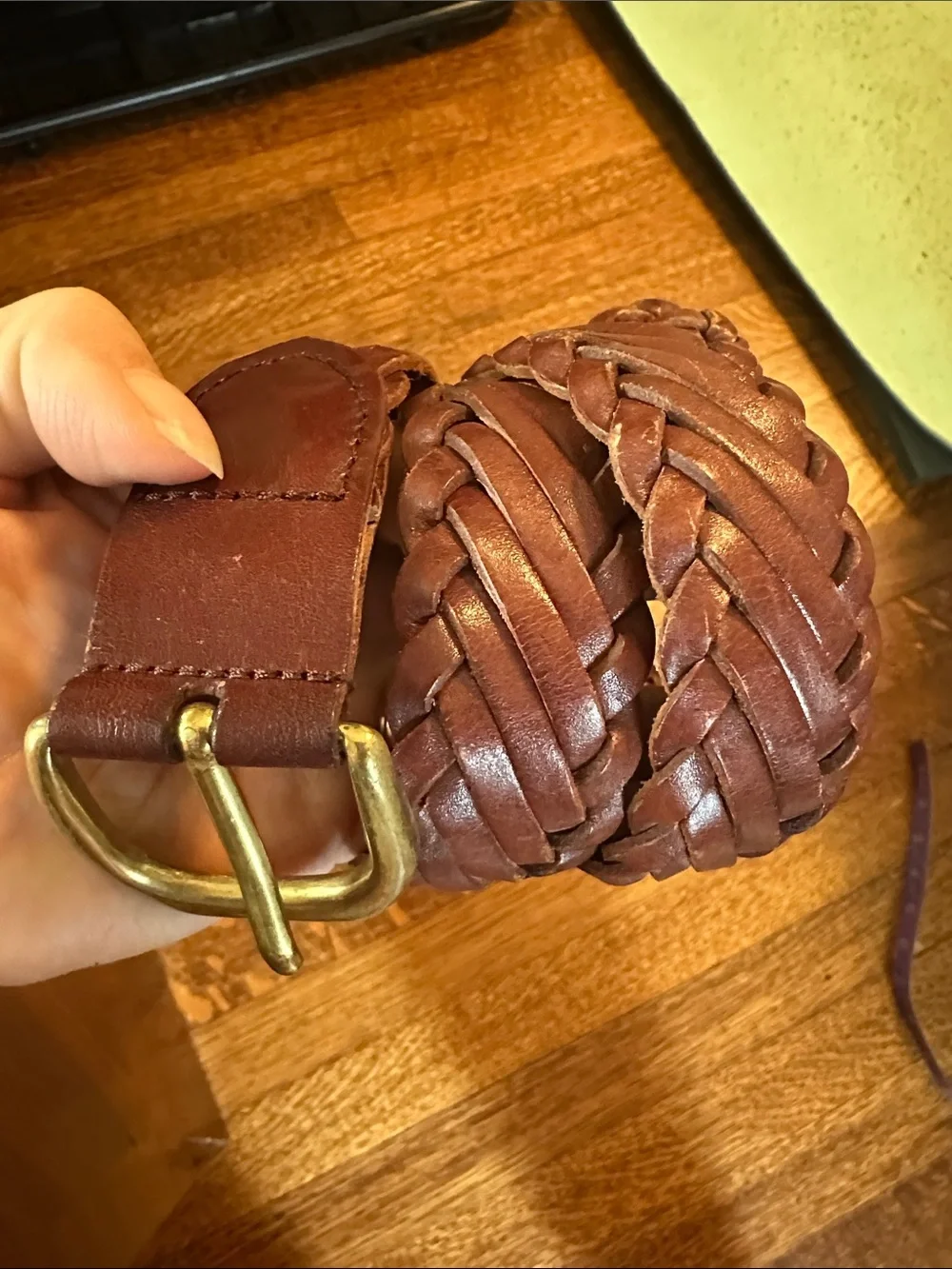 Vintage The Limited Braided Leather Waist Belt in Brown with Gold Buckle